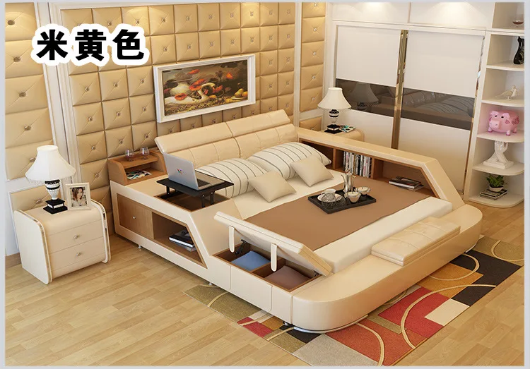 Современные мягкие кровати с рамой из натуральной кожи и хранением мебель для