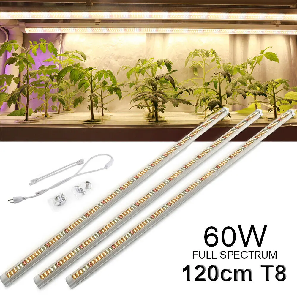 3PCS 120cm Led Grow Light Warm Full Spectrum T8 Tube LED Plant Phyto Lamp for Plants Hydroponic Greenhouse Grow Tent