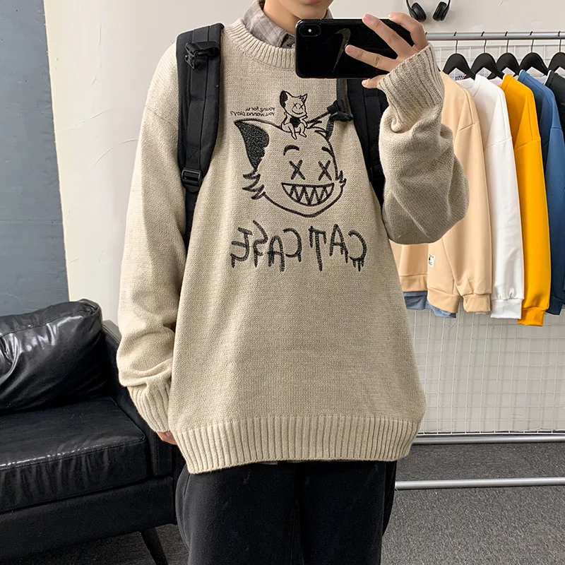 

2020 Winter New Couple Sweaters Casual Oversize Men's Pullovers Korean Cat Streetwear Graphic Printed Male Sweater