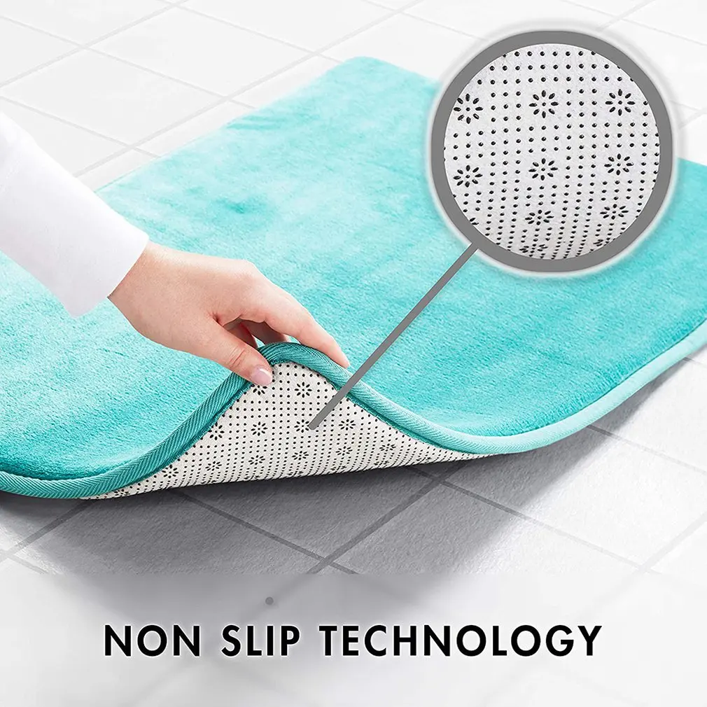 

Home Bath Mat Non-Slip Bathroom Carpet Soft Coral Fleece Memory Foam Rug Mat Kitchen Toilet Floor Decor Washable 8 Colors
