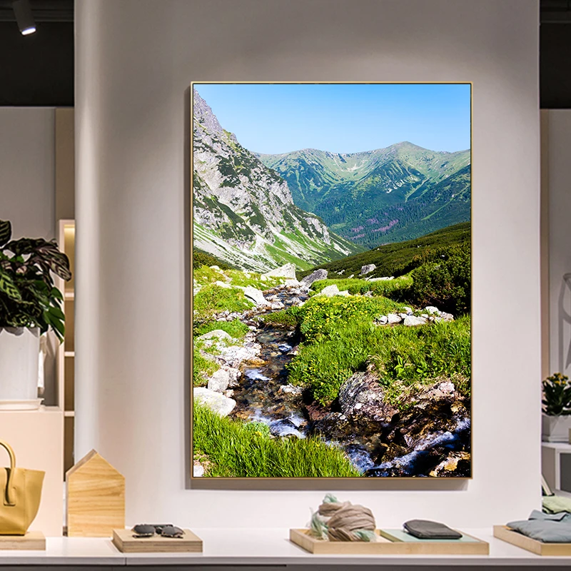 Горное озеро лес мост пейзаж картины плакат в скандинавском стиле декорации