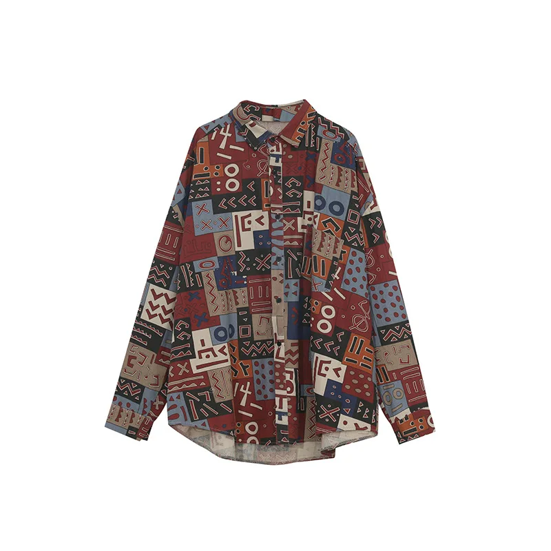 Мужская винтажная Повседневная рубашка с принтом и длинным рукавом Уличная