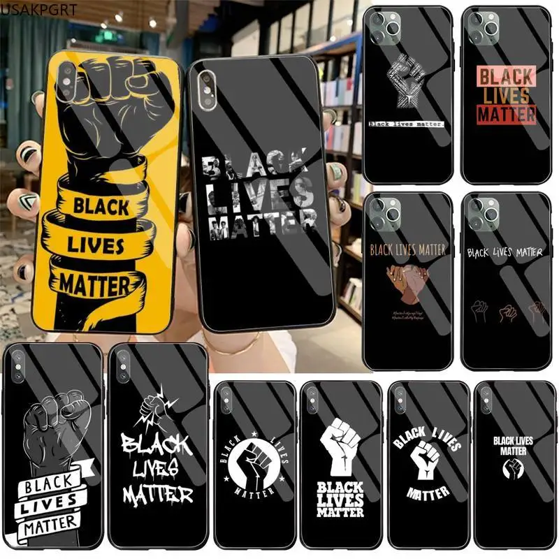

USAKPGRT Black Lives Matter Black TPU Soft Phone Case Tempered Glass For iPhone 11 Pro XR XS MAX 8 X 7 6S 6 Plus SE 2020 case