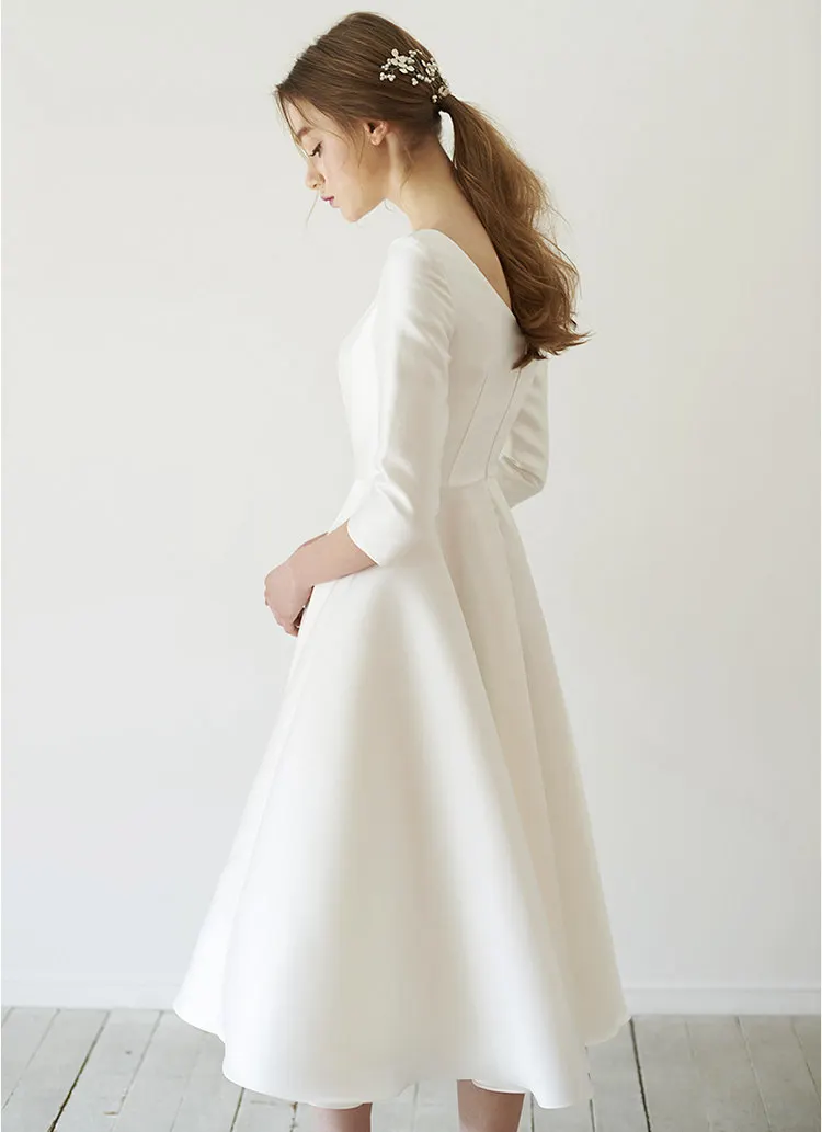New Simple Wedding Dresses Satin Tea length With Sleeve abendkleider matrimonio vestidosde novia robe-de-mariee Direct china | Свадьбы и