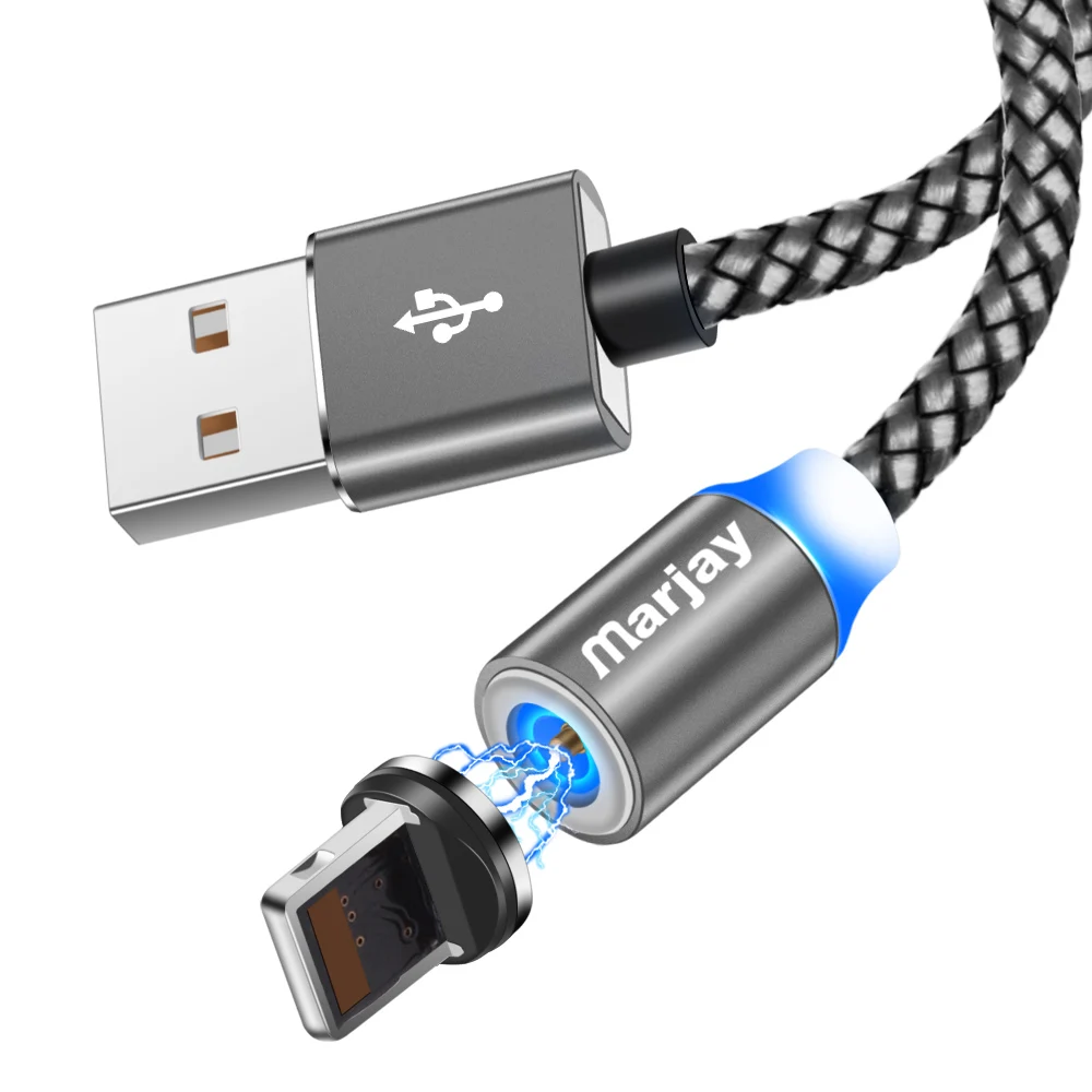 Gray For IOS Marjay Магнитный зарядный кабель светодиодный Micro usb type C Магнитный usb зарядный кабель для iphone X 7 8 6 Xs Max XR samsung S9 зарядное устройство - Цвет: Gray For IOS