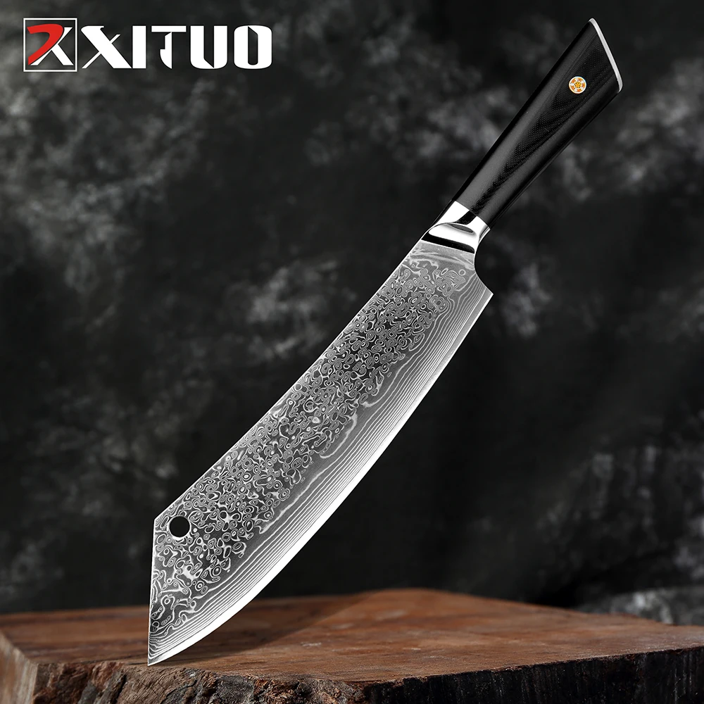 XITUO 9.5 Inch Chef Knife VG10 Damascus Steel Japanese Kiritsuke Knife Meat Cleaver Slicing Kitchen Knives Cooking G10 Handle