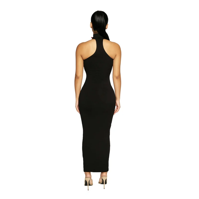 

WJFZQM Halter Backless Bodycon Dress Ladies Club Party Red Long Dress Off Shoulder Strapless Black Sexy Maxi Dresses Women 2021
