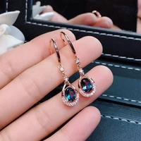 2021 new luxury synthetic swiss blue topaz stone earrings with color flash silver plated silver plated seiko inlay