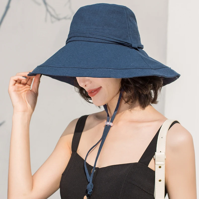 Женская шляпа в рыбацком стиле летняя уличная с большими полями черная Корейская