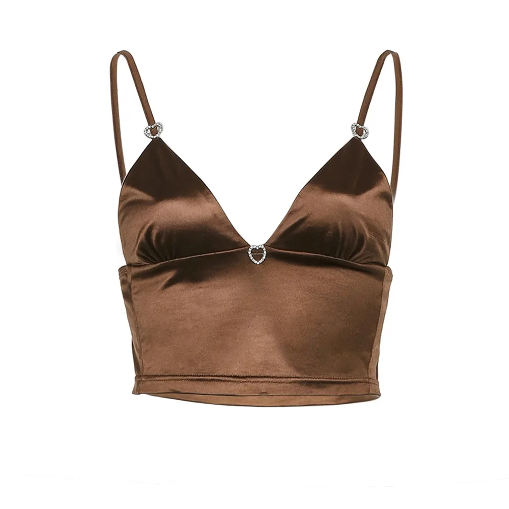 

Vintage Satin Cyber Y2k Brown Crop Top Women Summer Indie Aesthetics Kawaii Bustier Camisole Aesthetic Clothes Sexy Streetwear