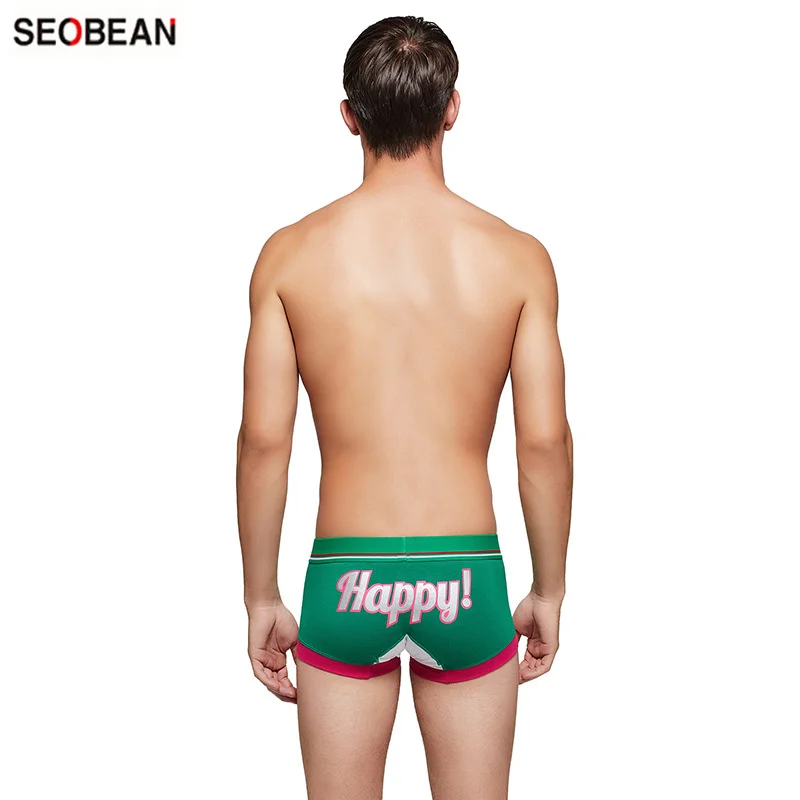 Новинка мужское нижнее белье SEOBEAN трусы с принтом HAPPY Letter дышащие сексуальные