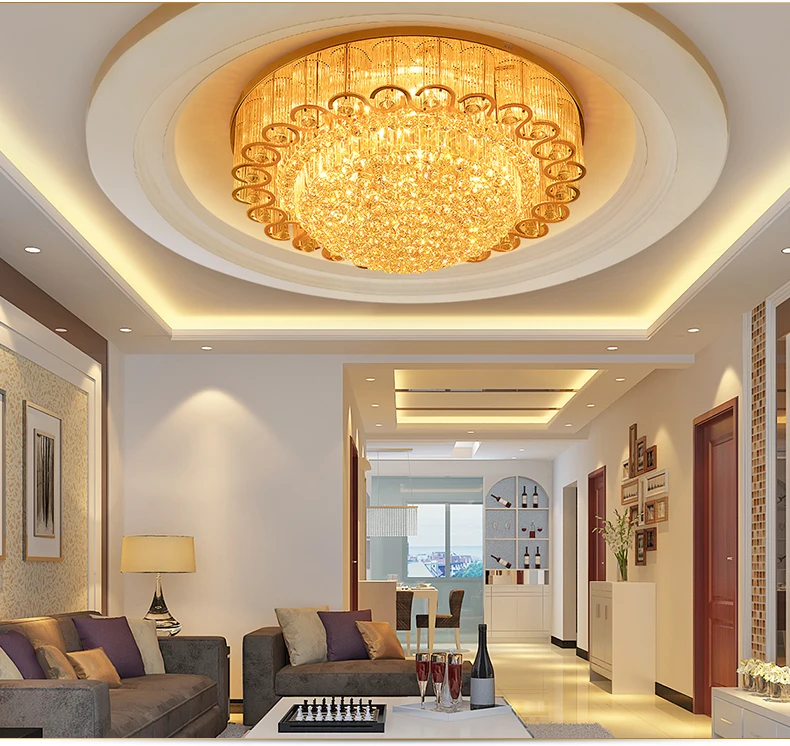 

Luxury atmosphere led living room ceiling lamp European round rectangular bedroom gold crystal lamp led lighting fixture