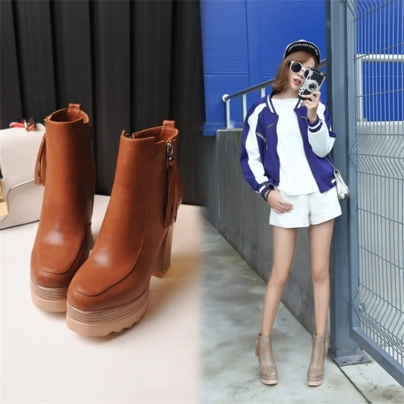 

Autumn and winter new women's shoes British style Korean versatile boots waterproof platform super high heel thick heel