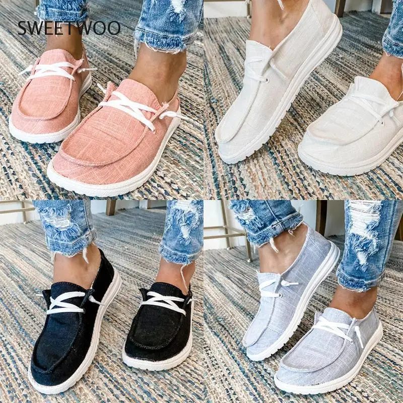 2021 New Women Shoes Sneakers Canvas Flats Large Size Women Fashion Vulcanize Shoes Summer Flats Casual Sports Shoes