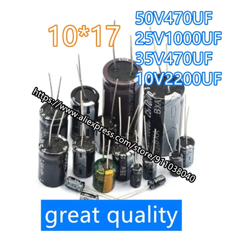 

10-20pcs/lot Aluminum Electrolytic Capacitor 10X17 50V 470UF 25V 1000UF 35V 470UF 10V 2200UF 10*17