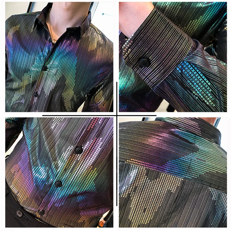 

Fancy Colorful Shirts For Men Slim Fit Mens Long Sleeve Nightclub Party Dance Shirt Luxury Men Clothing Streetwear Hip Hop V340