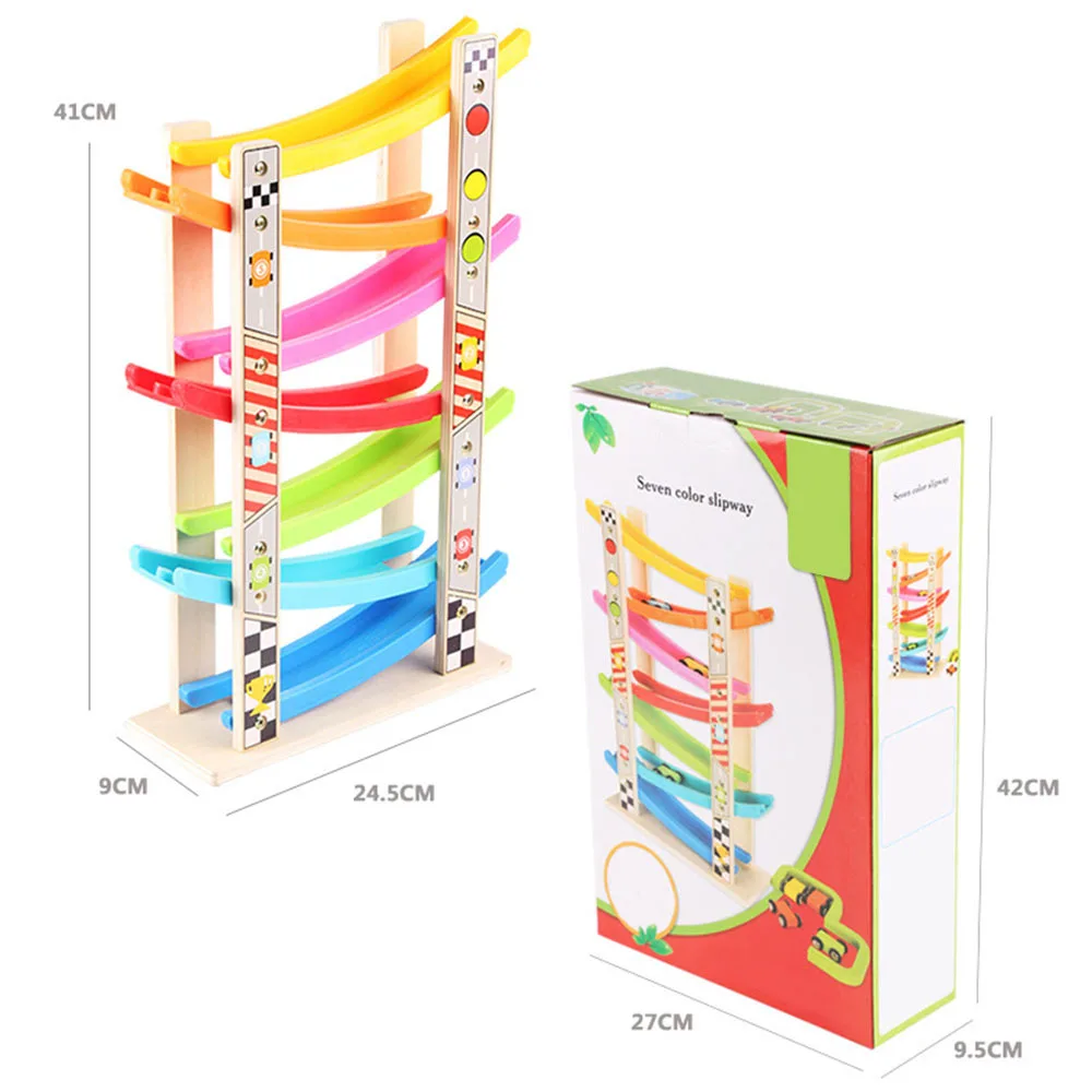 

Wooden 7-Layer Ramp Race Track & Mini Inertia Car Sliding Toy Vehicel&train Baby Toddler Motor Skill Developmental Kids Toys