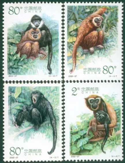 4 шт./компл. новая Почта Китая Марка 2002 27 Gibbon марки MNH|Штампики| |