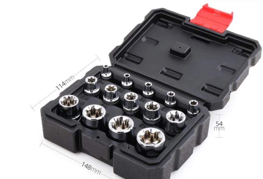 Комплект торцевых гаечных ключей Hi Spec 1/4 3/8 1/2 E Torx Star с гнездовой втулкой типа