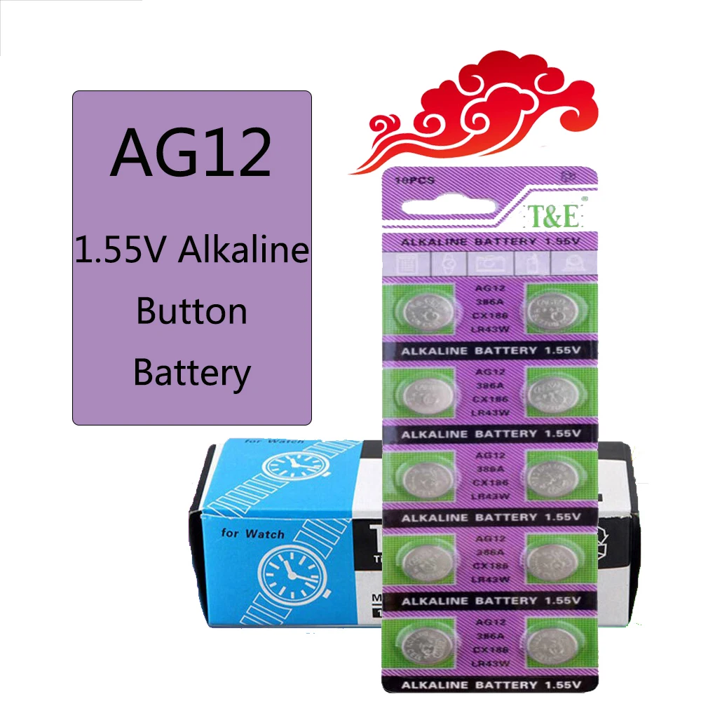 

10Pcs/Card AG12 1.5V Button Battery LR43 G12A 186 Alkaline Batteries for Watches Toys Remote Control Electronic Scale