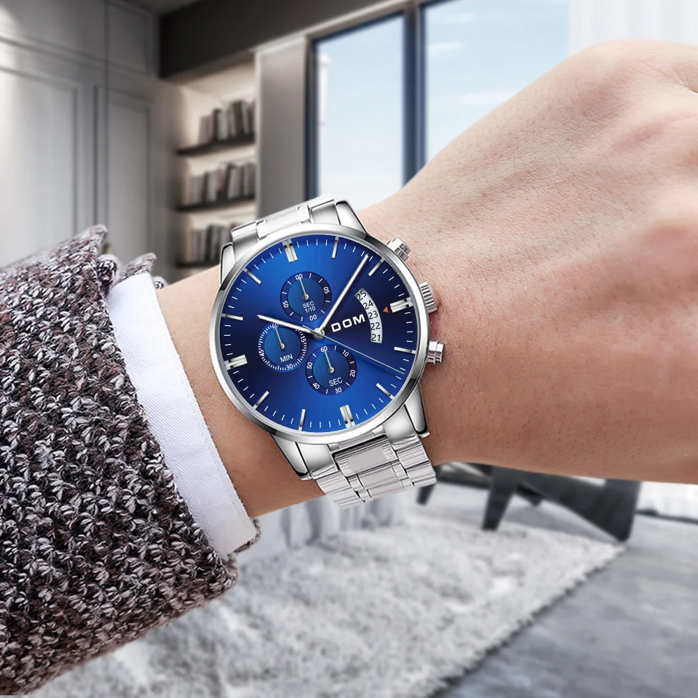 DOM новая стильная мужская спортивная рубашка с короткими рукавами часы