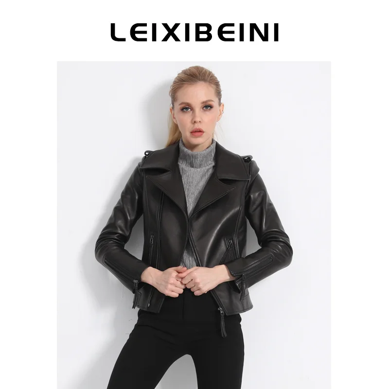 

SHZQ Leather Locomotive Small Leather Clothes Women's 2021 Autumn and Winter New Korean Large Leather Jacket Short Suit Collar S