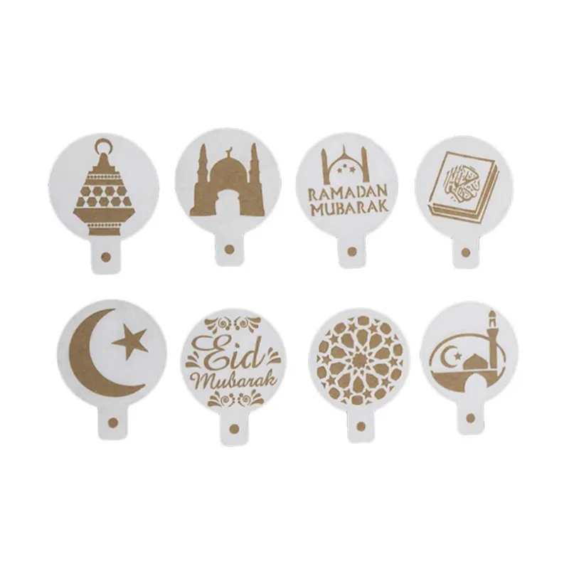 4/8Pcs Eid Mubarak Ramadan Coffee Printing Template Spray Stencil Set DIY Fondant Cake Biscuits Decoration Tools القهوة صناع