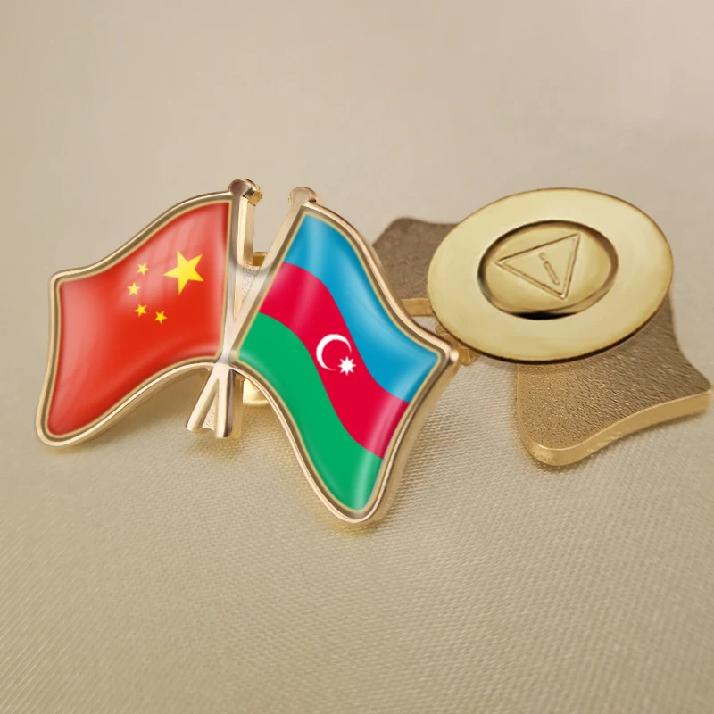 Значки на лацкан двойные флаг дружбы Китай и Азербайджан | Украшения аксессуары