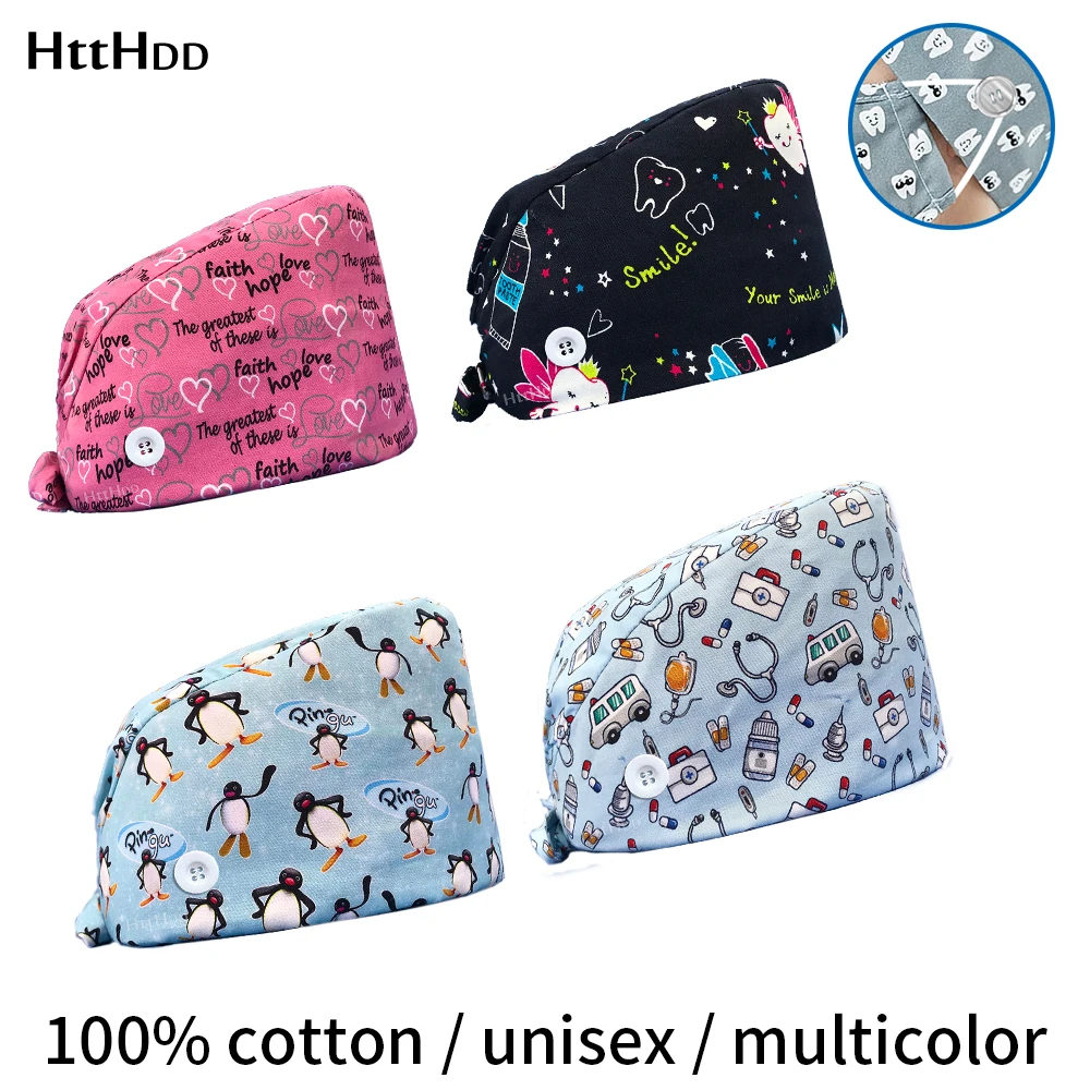 

sweat-absorbent Health Dust Clean cartoon printing scrub caps Pet grooming beauty salon lab work scrub hat-b woman operating hat