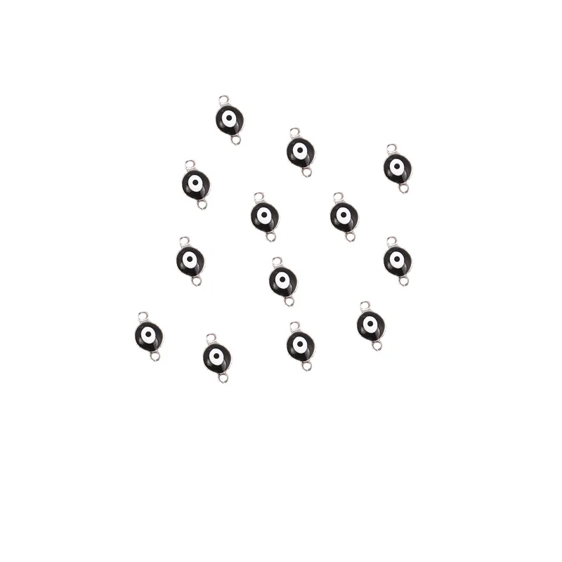 Black Steel 20PCS Stainless Steel Evil Eye Charm Connectors 6mm Gold Fashion Connector Beads for DIY Necklace Bracelet Jewelry Making - Color: Black Steel