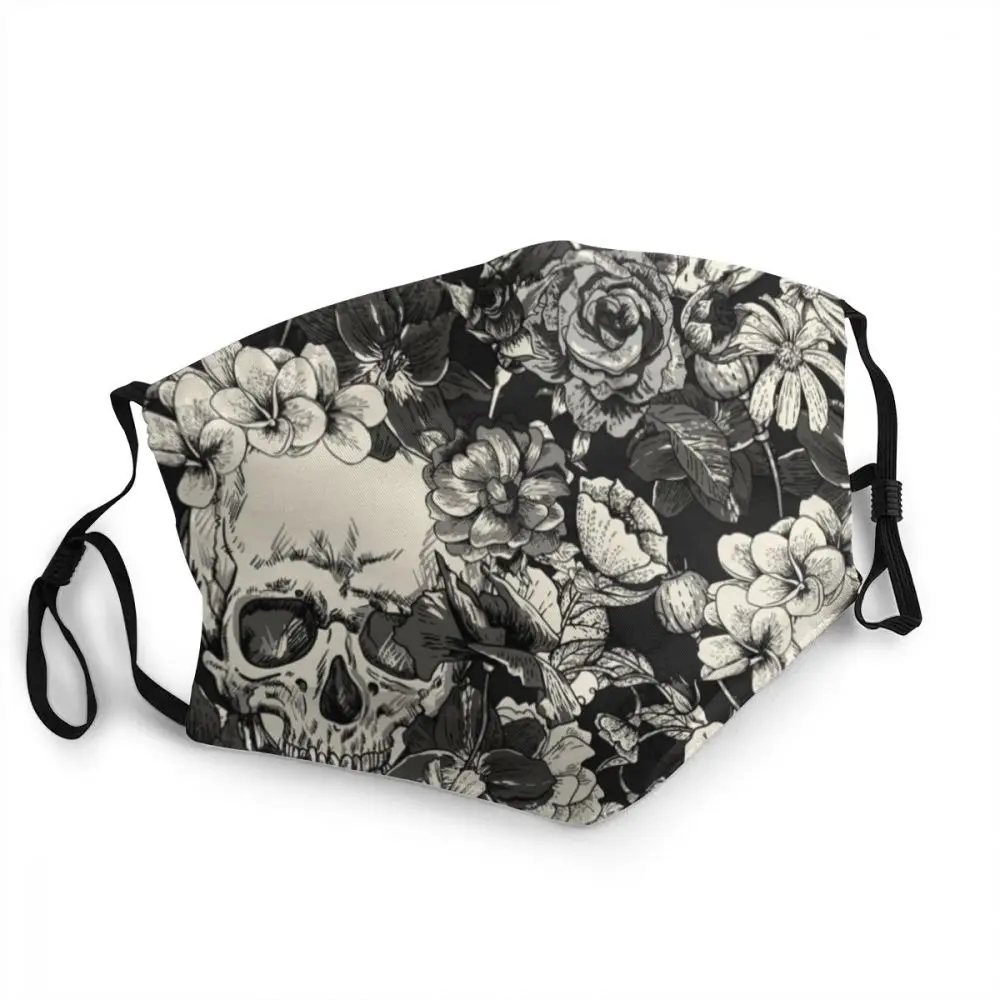 

Sepia Gothic Dark Fear Halloween Skulls Flower Reusable Face Mask Men Women Anti Haze Dustproof Protection Cover Mouth Muffle