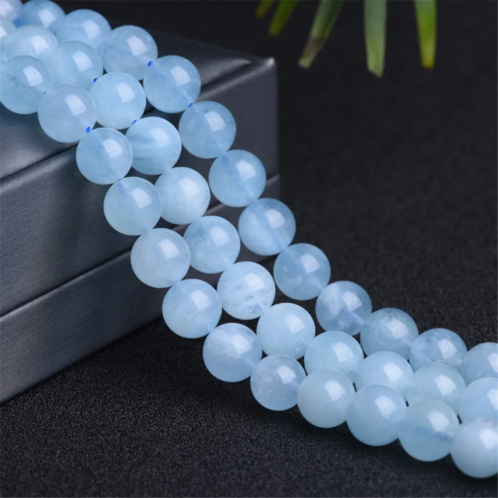 

Grade A Natural Aquamarine Beads NOT Dyed 6mm 8mm 10mm 12mm Smooth Polished Round 15 Inch Strand HL01