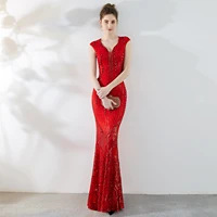 luxurious sequined appliques bead formal evening gown for wedding party mermaid v neck long women elegant royal blue prom dress