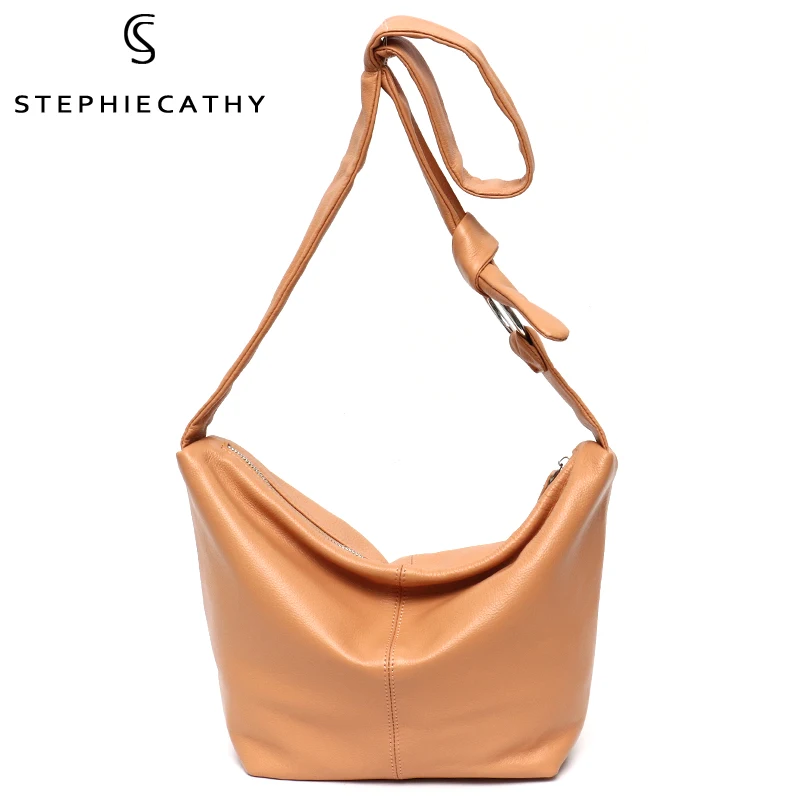 SC 2021 Hobo Shoulder Bag Soft Cowhide Wide Strap Messenger Luxury Brand Women's Genuine Leather Small Handbag Purses
