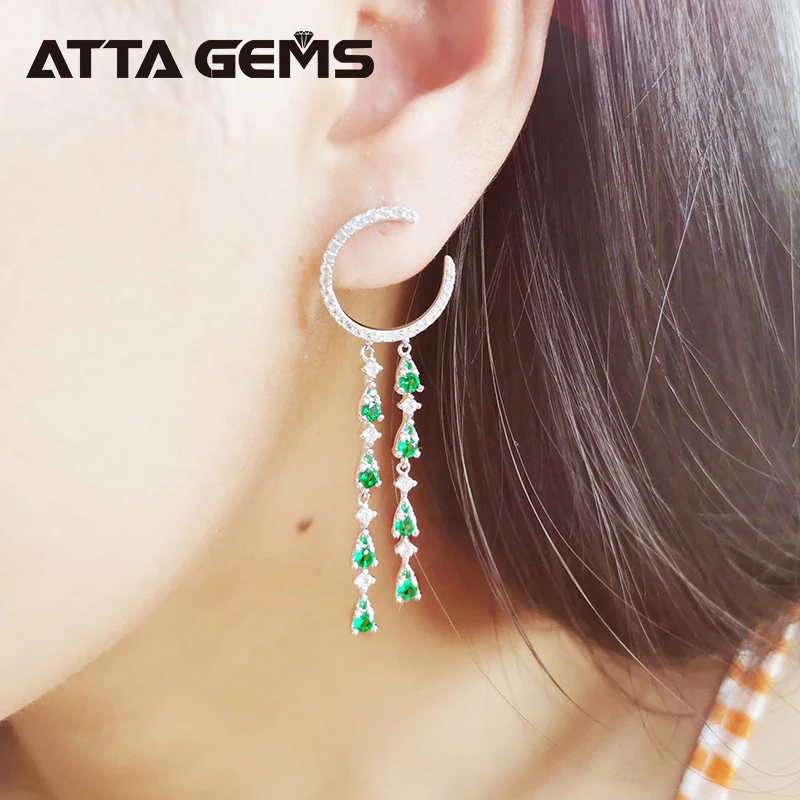 Женские серьги из серебра пробы с изумрудом|Серьги-подвески| |