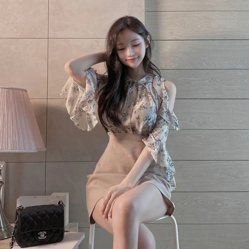 Женский шифоновый пуловер с открытыми плечами свободная блузка цветочным