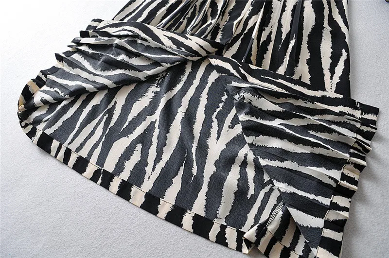 

2021 England Style Fashion Vintage Zebra Pattern Party Midi Dress Women Spring SUmmer Dresses Vestidos with Slash F109