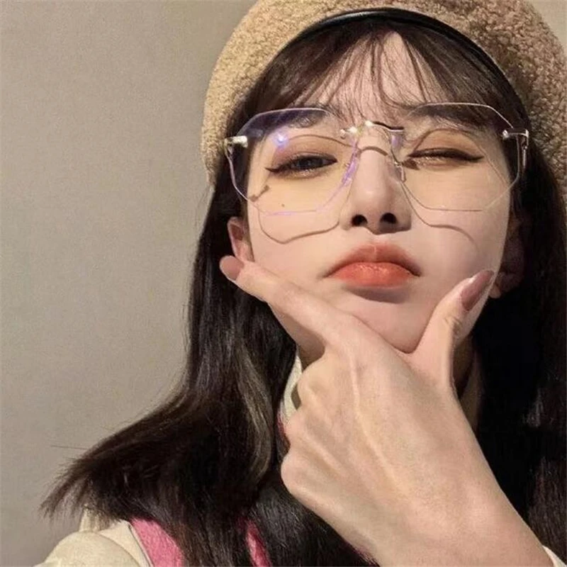 Очки без оправы женские аксессуар от близорукости с отделкой голубого цвета