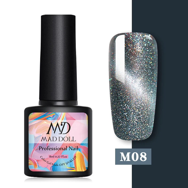 M08 MAD DOLL 8 мл Гель-лак для ногтей с эффектом «кошачий глаз» Магнитный впитывающий УФ гель-Лаки звездное небо нефритовый эффект лак черная основа необходимый маникюр декор - Цвет: M08