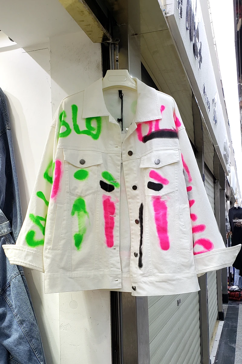 

White Denim Jacket Women 2020 Spring Autumn New Streetwear Retro Graffiti Long Sleeve Loose-Fit Jean Coat Students Harajuku Coat