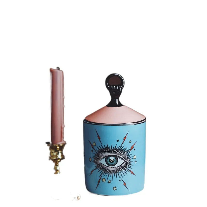 

Lovely Design Big Eyes Jar Hands with Lids Ceramic Decorative Cans Candle Holder Storage Cans Home Decorative Box for Makeup