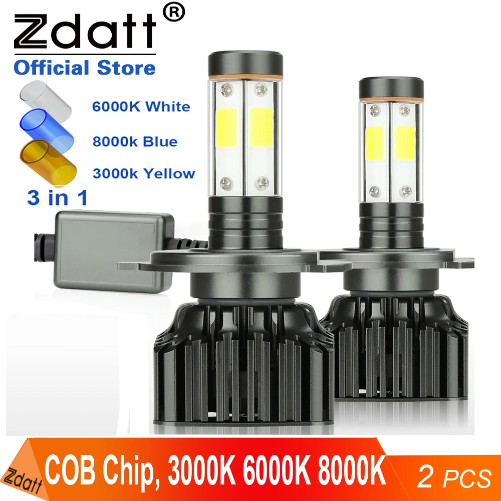Светодиодные лампы для автомобильных фар Zdatt H7 H4 H11 H13 9008 9005 HB3 9006 HB4 100 Вт 3000K 6000K 8000K