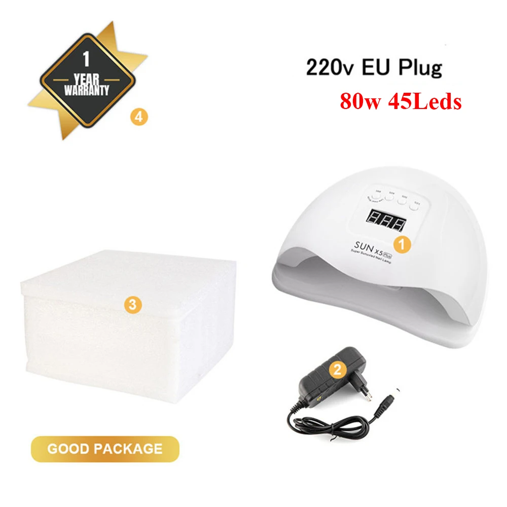 80W EU WHITE Солнце X5 плюс 80 W УФ светодиодный лампы ногтей сушилка двойной УФ-лампы для лечения УФ-гель для ногтей с Сенсор Интеллектуальный таймер лампы для ногтей - Цвет: 80W EU WHITE