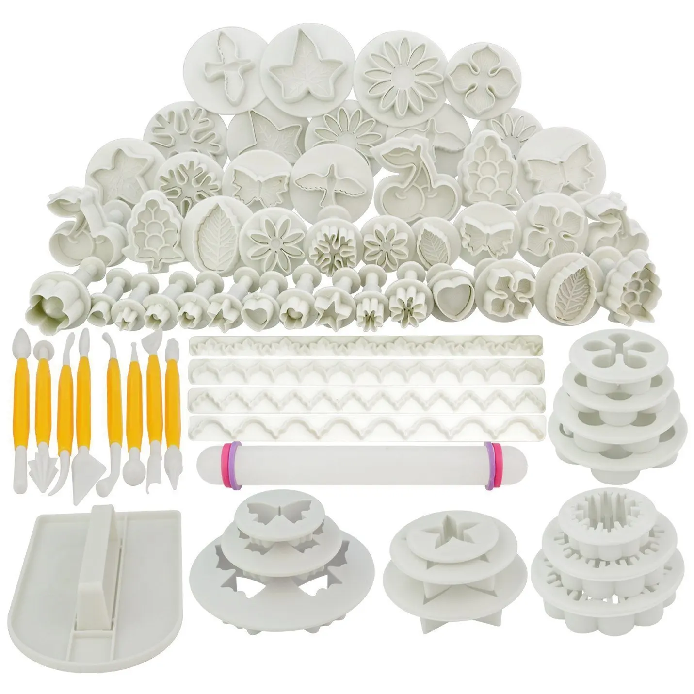 

DIY Baking Tools 21 Models 68-piece Fondant Cake Mold Set Plastic Spring Biscuit Die-cutting Die Chocolate Mold Cake Decorating