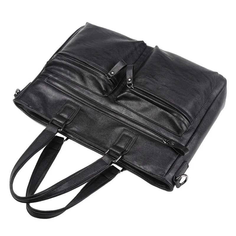Men Luxury Cow Leather Business Bags Men's Black Briefcase Male Shoulder Bags Leather Messenger Bag Tote Computer Handbag