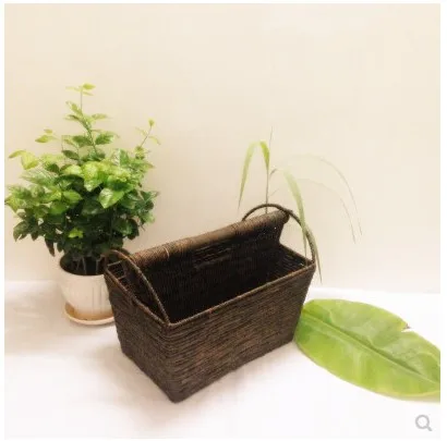 Плетеная корзина из ротанга, корзина для газет, корзина для хранения, стойка для журналов, отделочная коробка для хранения - Цвет: Цвет: желтый