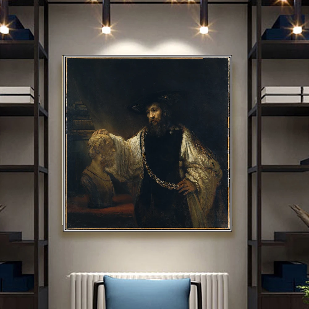

Aristotle with a Bust of Homer by Rembrandt Canvas Oil Painting Famous Artwork Poster Picture Modern Wall Decor Home Decoration