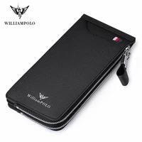 williampolo new high quality genuine leather mens wallet fashion design long wallet mobile phone credit card wallet clutch bag