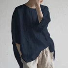 Женская футболка из хлопка и льна, однотонная, с полурукавами и разрезом на подоле, большого размера 5XL, летняя, винтажная
