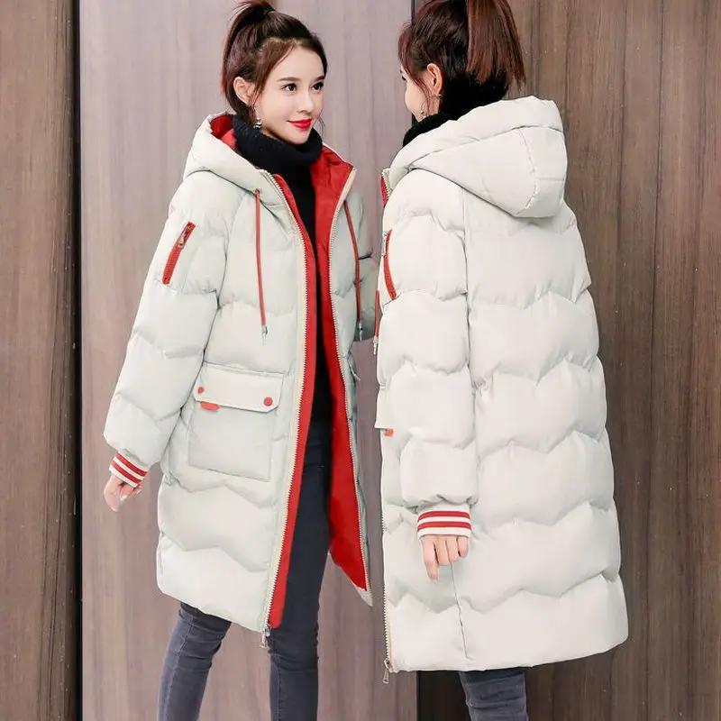 

Winter down padded jacket women mid-length thick warm new Korean fashion loose student Color matching woman Oversized coat